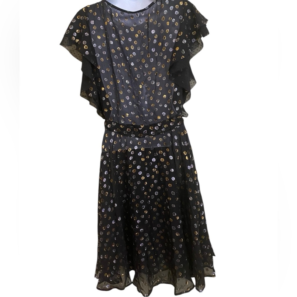 Y2K Sheer Dress Whimsigoth Women SZ Large Embroidered Metallic Dots Dark Fairy - Picture 8 of 14